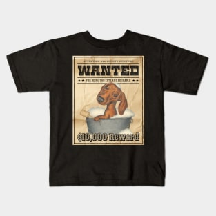 Funny Cute Doxie Dachshund Dog Wanted Poster Kids T-Shirt